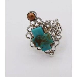 DTR Jay King turquoise Cross ring with copper Sterling Silver size 6